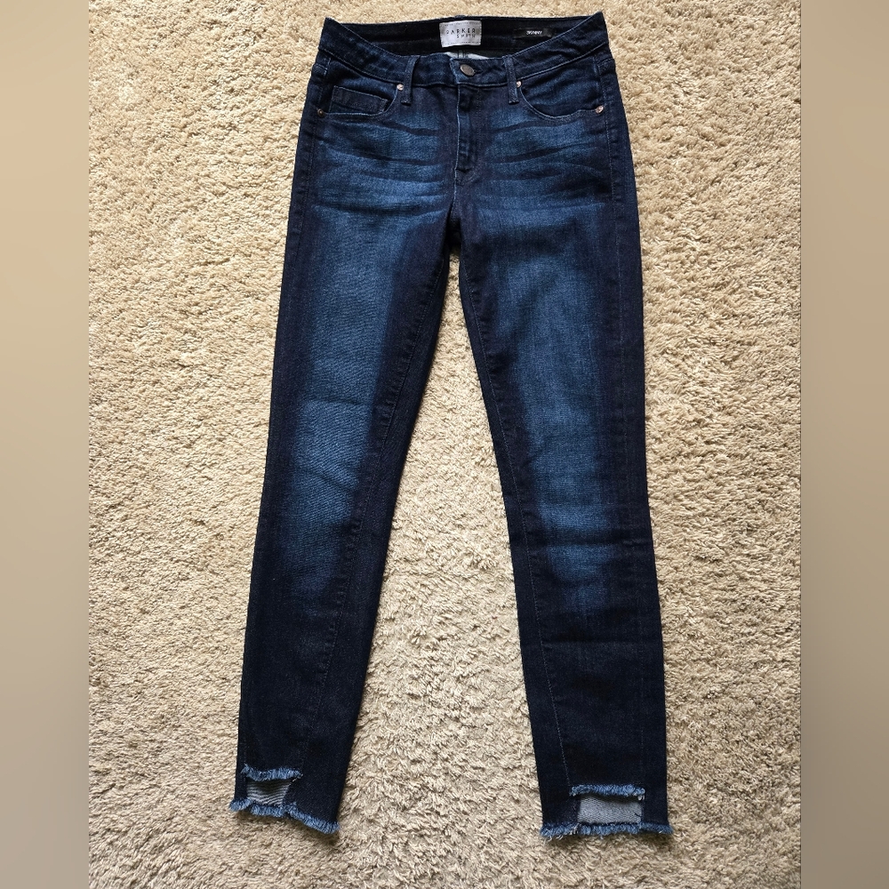 Parker Smith skinny jeans dark wash distressed hem womens 4/27